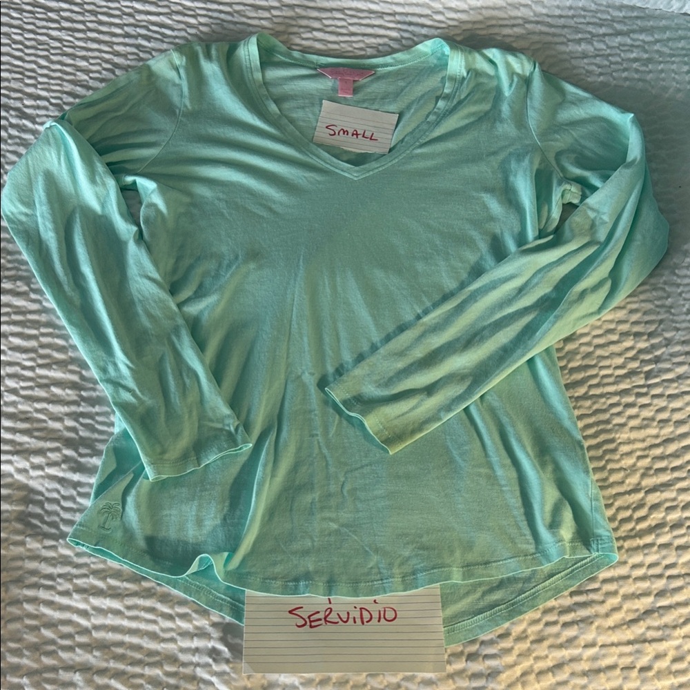 Lilly Pulitzer Mint/tiffany blue Long Sleeve V-Neck Top